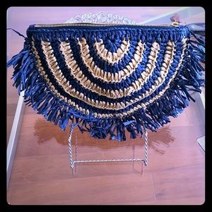 Raffia woven zip-top clutch